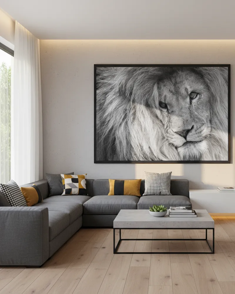 Any Image Lion King in B&W photo encadrée 100x140 noir