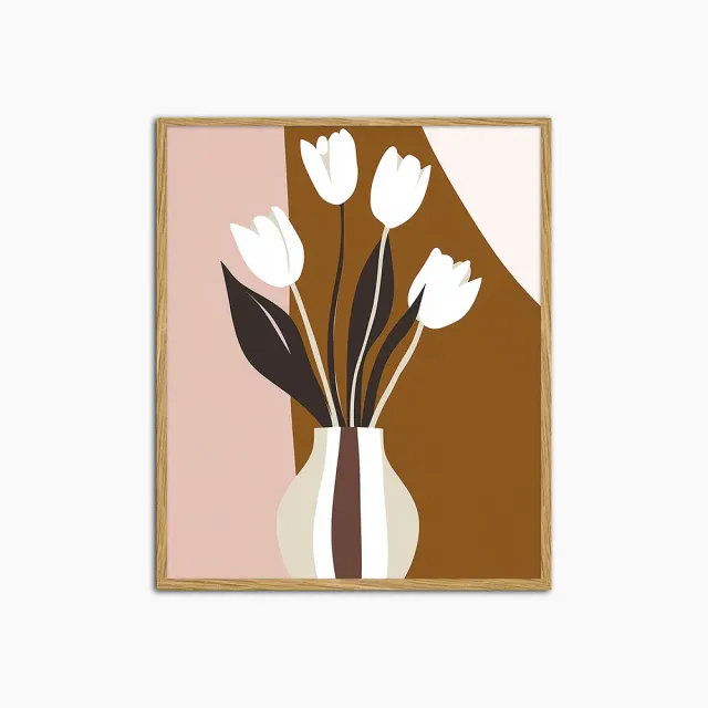 Any Image Japandi Vase & Tulips tableau encadré calme
