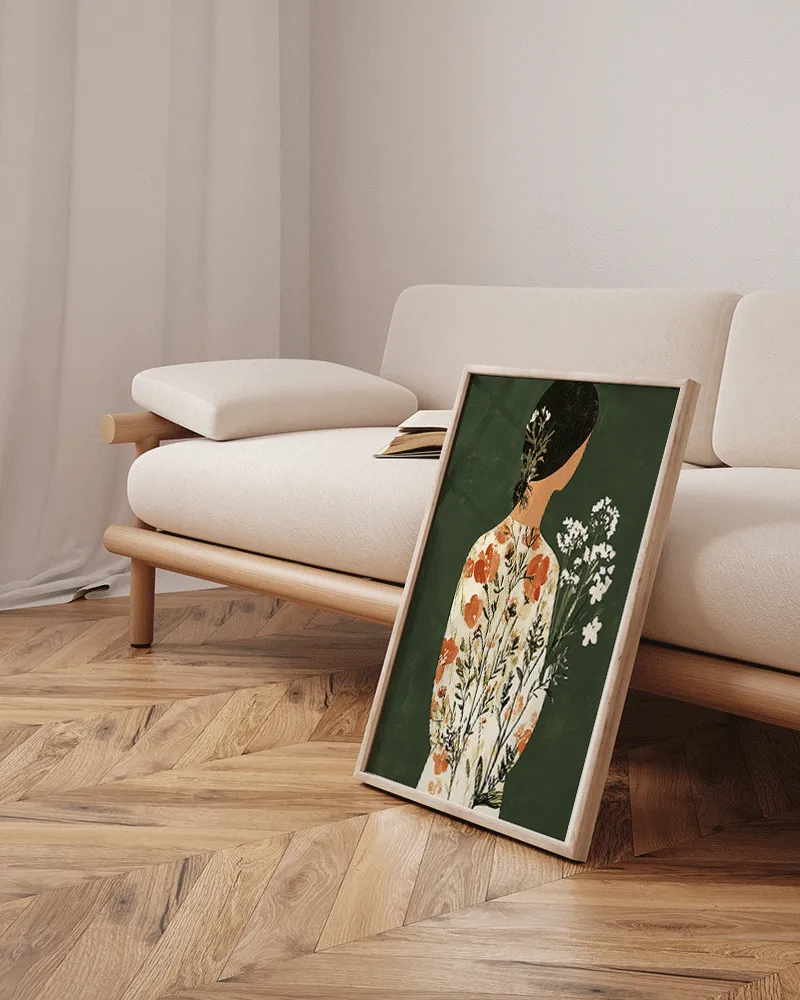 Any Image Green Japandi Flower Lady affiche encadrée