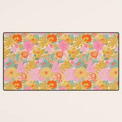 Society6 60's Retro Floral tapis de bureau rétro jaune