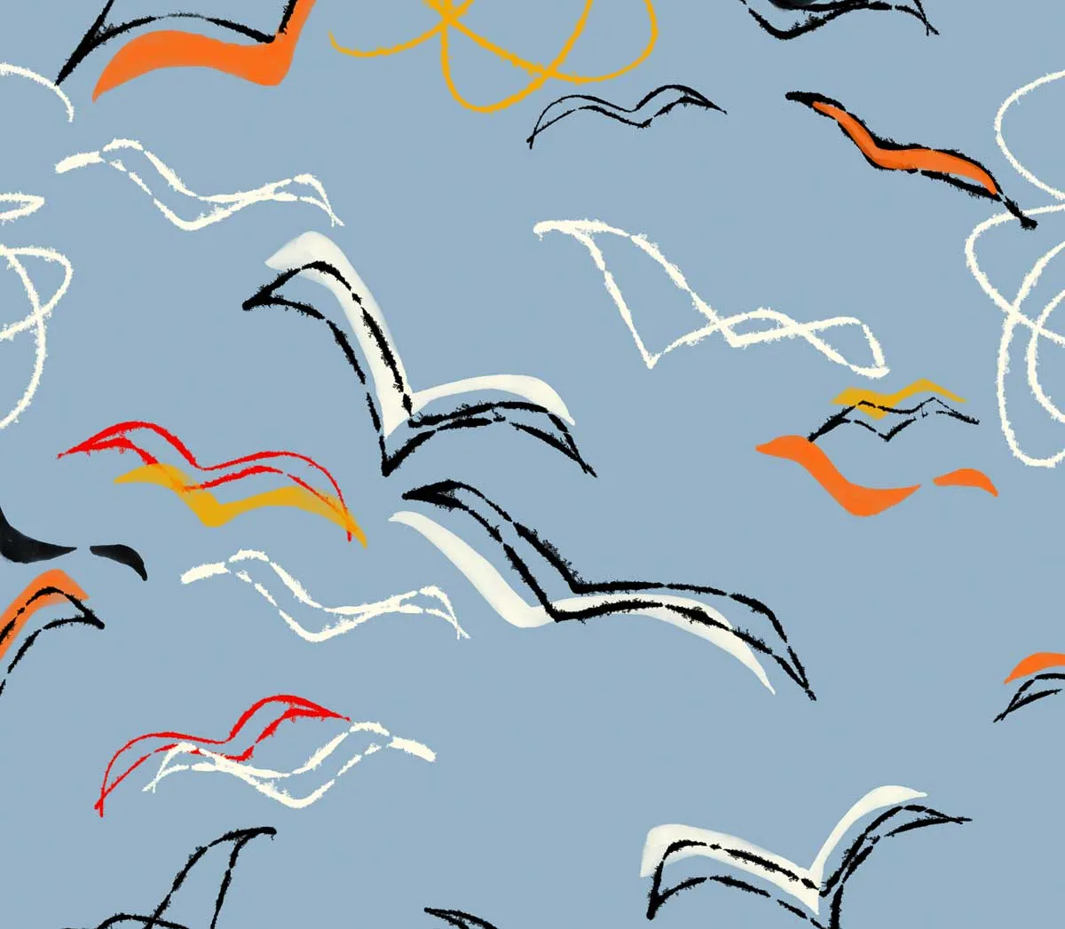 Mademoiselle Tiss Goëlands tête de lit tissu vol oiseaux