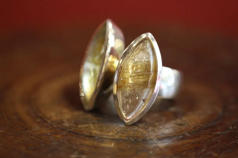 Galerie Kara bague argent quartz citron et quartz rutile