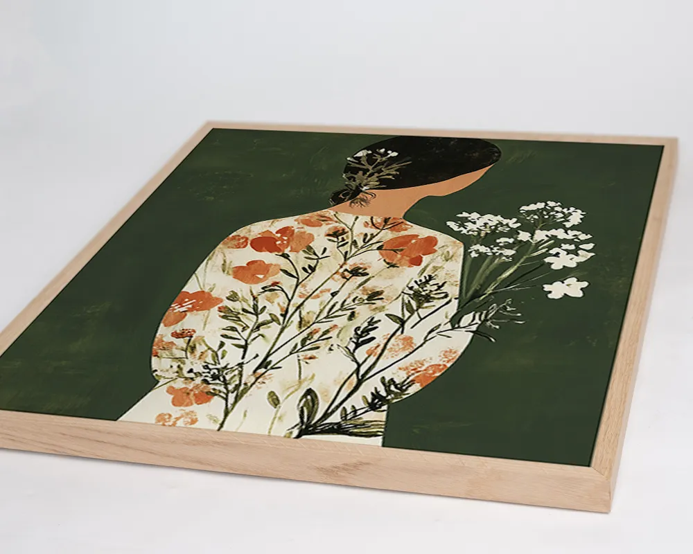 Any Image Green Japandi Flower Lady affiche encadrée