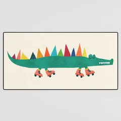 Society6 Crocodile on Roller Skates tapis de bureau vert