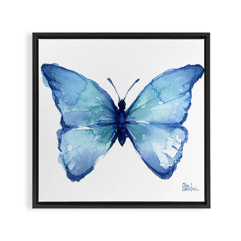 Society6 Blue Butterfly Watercolor toile encadrée bleue