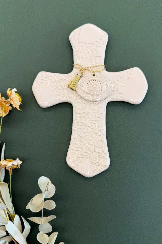 Biankaléone Croix grigri Oeil protecteur croix murale 14,5x19 cm