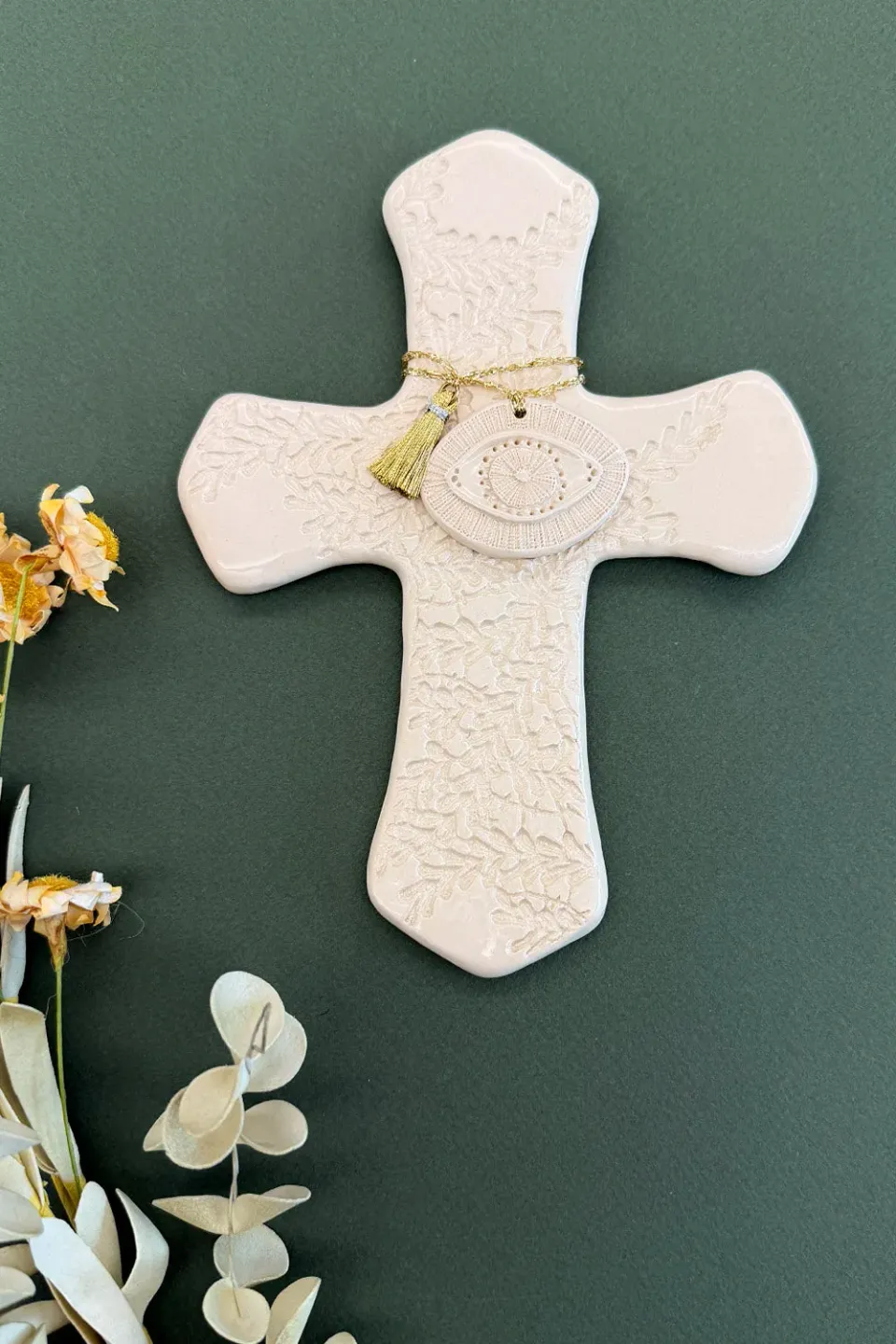 Biankaléone Croix grigri Oeil protecteur croix murale 14,5x19 cm