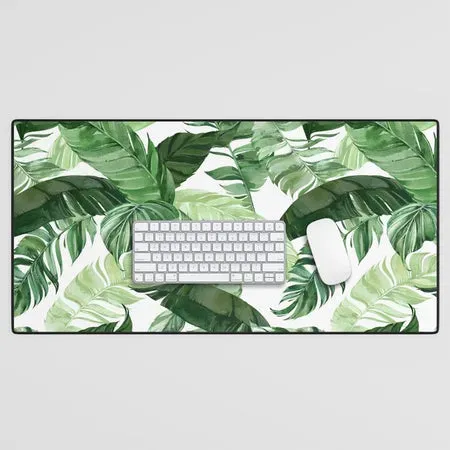 Society6 Green Leaf Watercolor Pattern tapis de bureau feuilles vertes