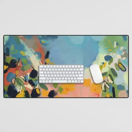 Society6 garden with sea view and olive tree tapis de bureau aquarelle
