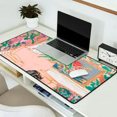 Society6 Catnap - Tuxedo Cat Napping in Chair by the Window tapis de bureau