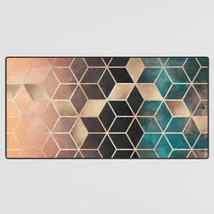 Society6 Ombre Dream Cubes tapis de bureau cubes dorés