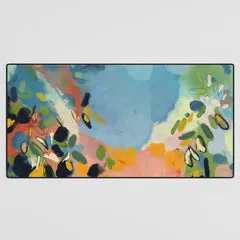 Society6 garden with sea view and olive tree tapis de bureau aquarelle
