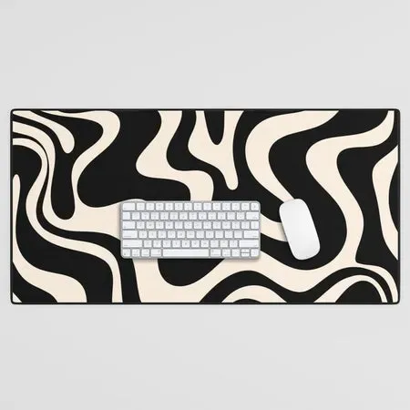 Society6 Retro Liquid Swirl Abstract Pattern 3 tapis de bureau noir