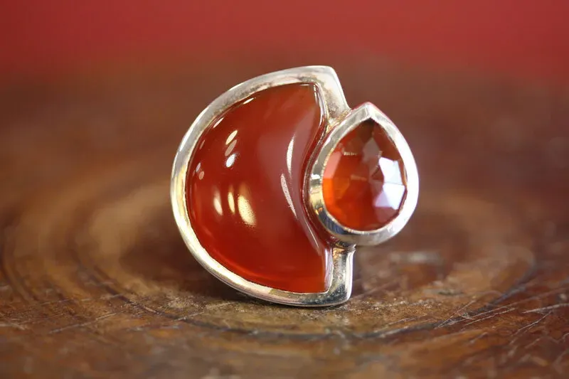 Galerie Kara bague argent cornaline grenat hessonite