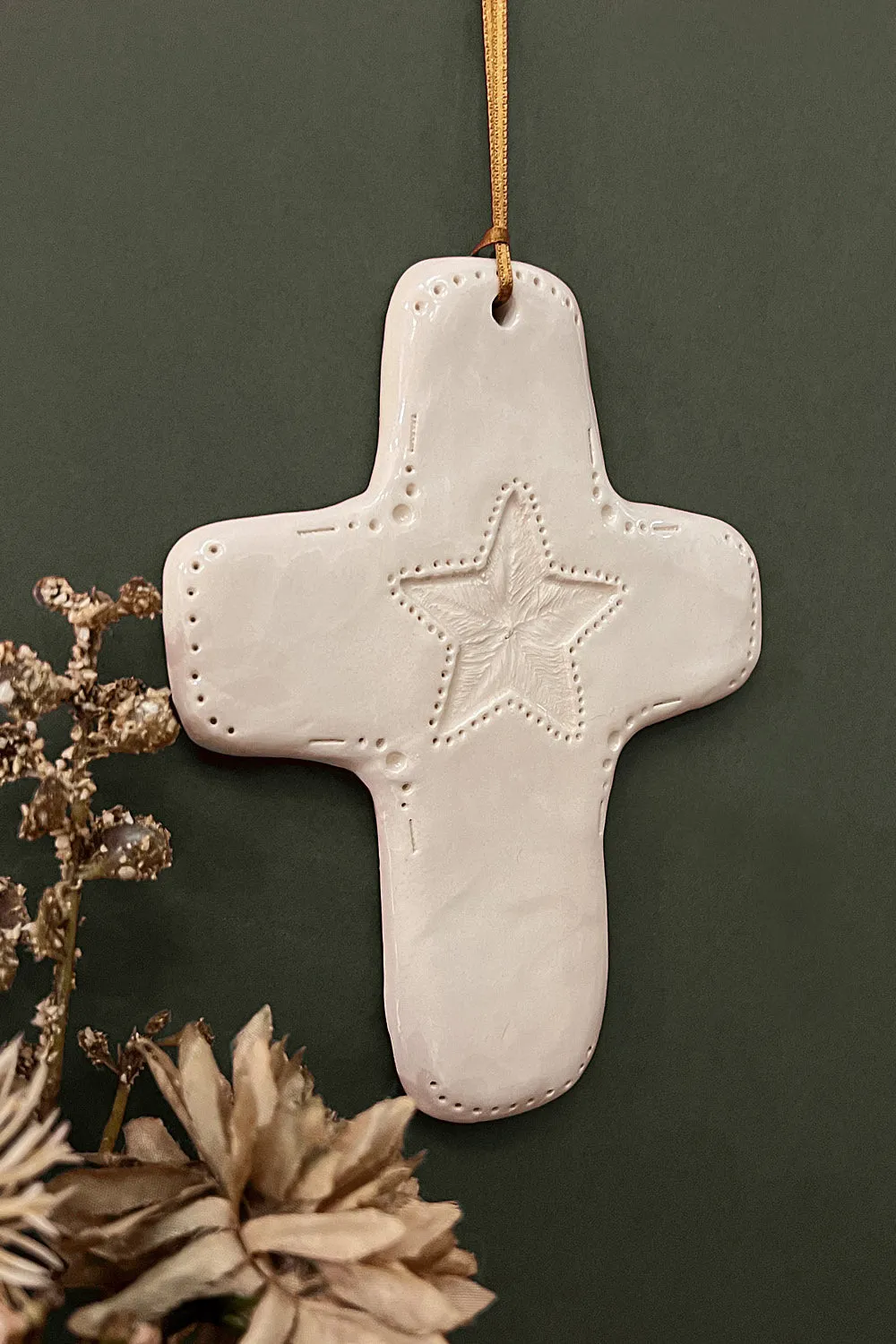 Biankaléone Croix à la douce étoile toile encadrée 9,5x12,5 cm