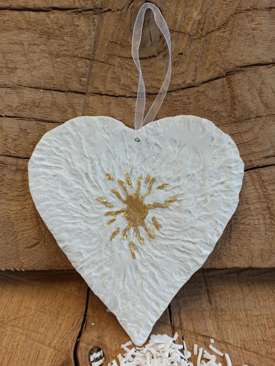 Sandrine Ramona Coeur Éclats d'or 6 porcelaine 12x15 cm