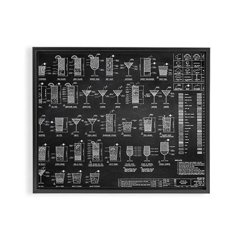 Society6 Black Cocktail Recipes Guide toile encadrée bar