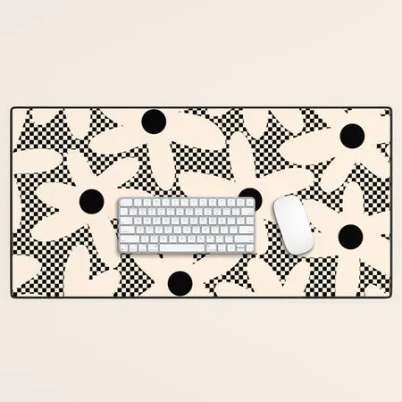 Society6 Daisy Time tapis de bureau marguerites noir crème