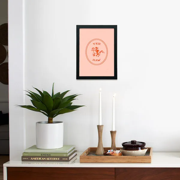 Society6 Yee Haw Orange affiche encadrée cheval western