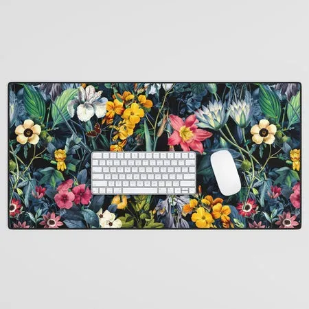 Society6 Exotic Garden tapis de bureau fleurs navy