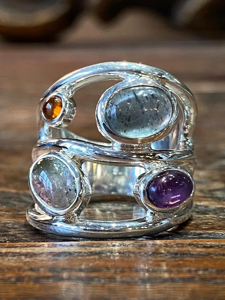 Galerie Kara bague argent pierres multiples tourmaline quartz grenat améthyste