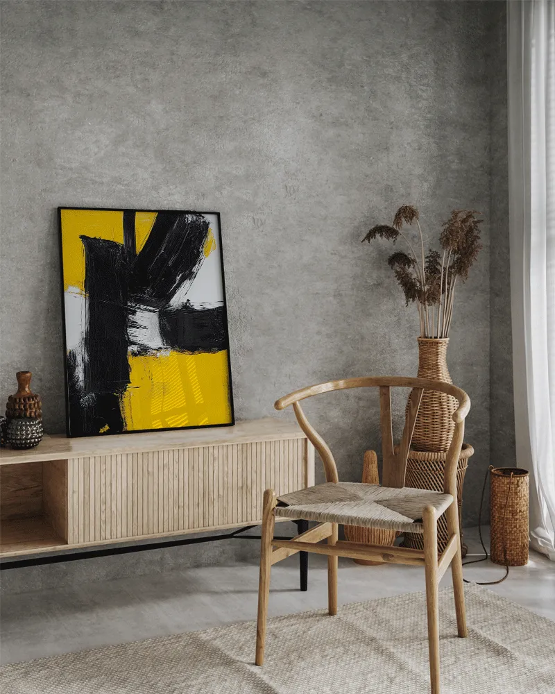 Any Image Jacob Baden Abstract Art in Black & Yellow tableau encadré