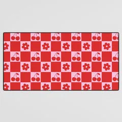 Society6 Cherry Flowers tapis bureau damier cerises rouge