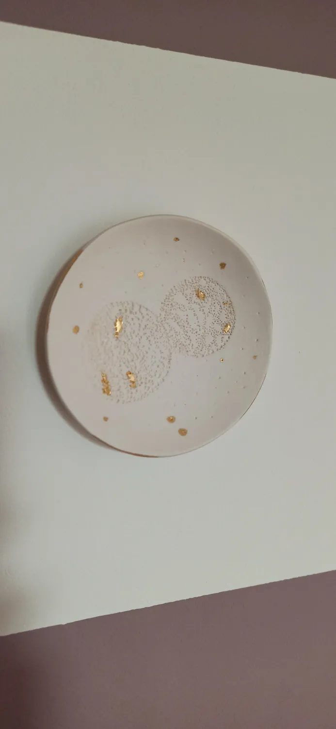 Sandrine Ramona Cosmos I tableau bois porcelaine dorée 300 g
