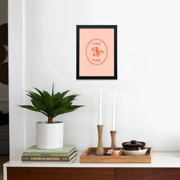 Society6 Yee Haw Orange affiche encadrée cheval western