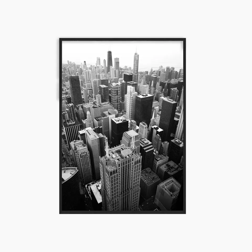 Any Image Skyscrapers photo encadrée noir et blanc 100x140 cadre noir