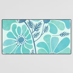 Society6 Himalayan Blue Poppies Floral tapis de bureau turquoise