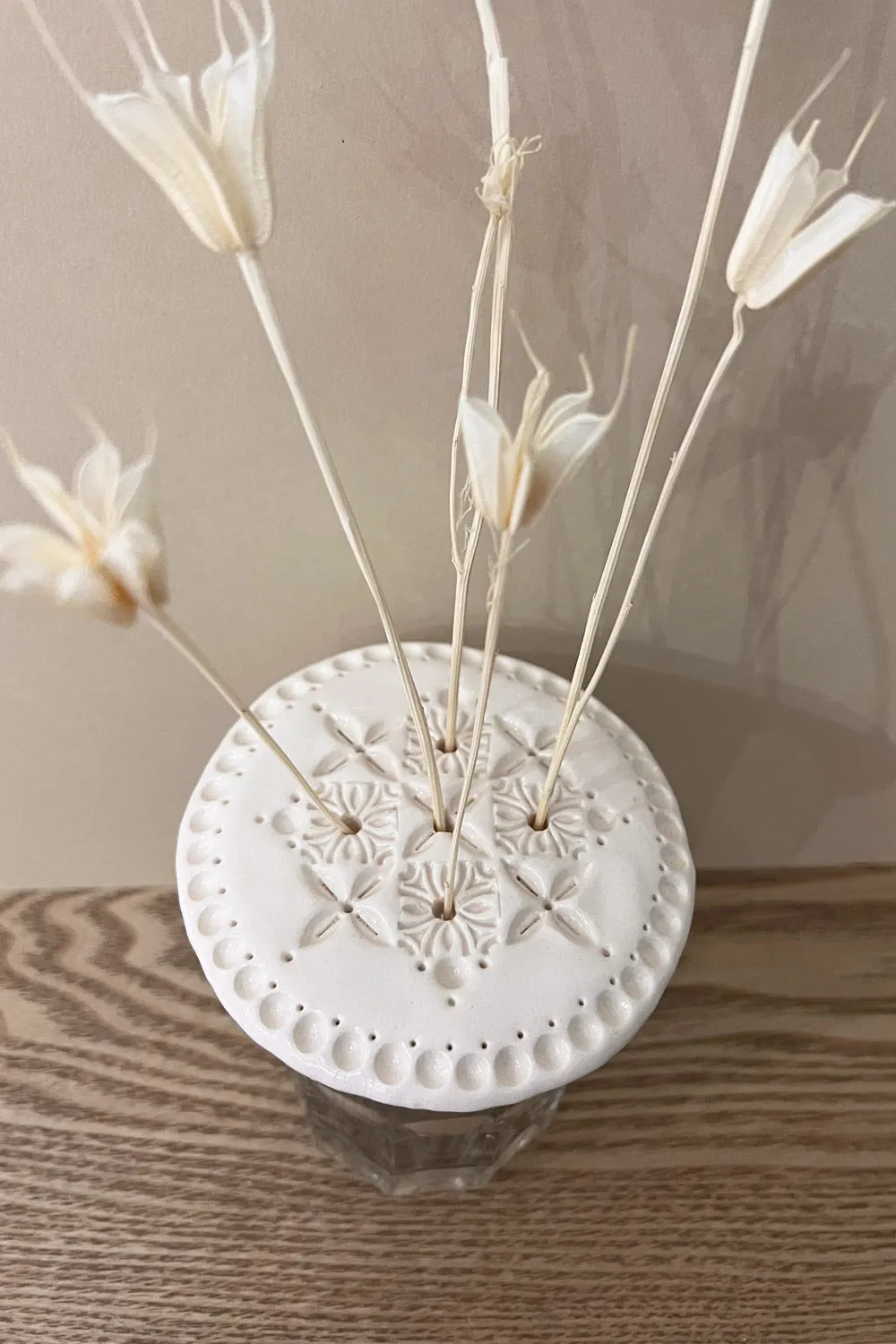 Biankaléone Porte-fleur rond géométrie fleurie décor mural 10 cm