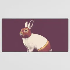 Society6 Lapin Catcheur Rabbit Wrestler tapis de bureau bordeaux