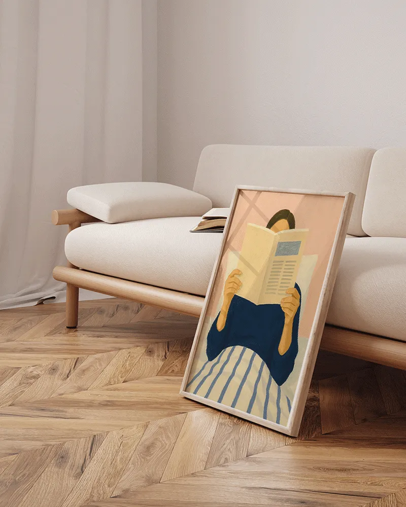 Any Image Reading in Calm tableau encadré tons doux