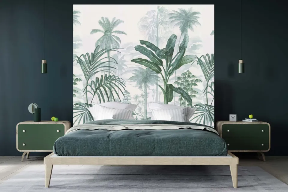 Mademoiselle Tiss Jardin Tropical tête de lit monochrome