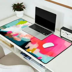 Society6 pink sky tapis de bureau abstrait rose sarcelle