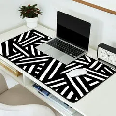 Society6 Monochrome 01 tapis de bureau noir et blanc géométrique