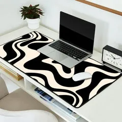 Society6 Retro Liquid Swirl Abstract Pattern 3 tapis de bureau noir