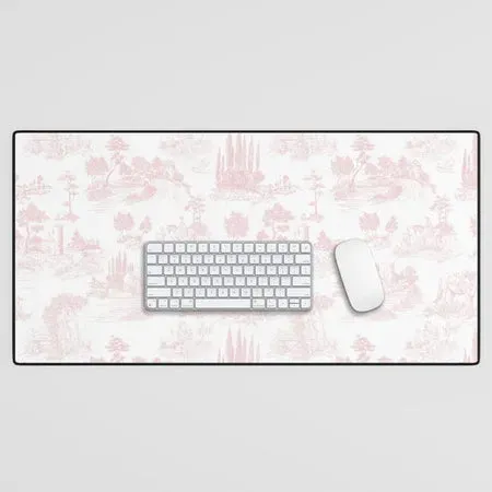 Society6 Toile de Jouy Vintage French Romantic Pastoral Baby Pink & White tapis de bureau rose