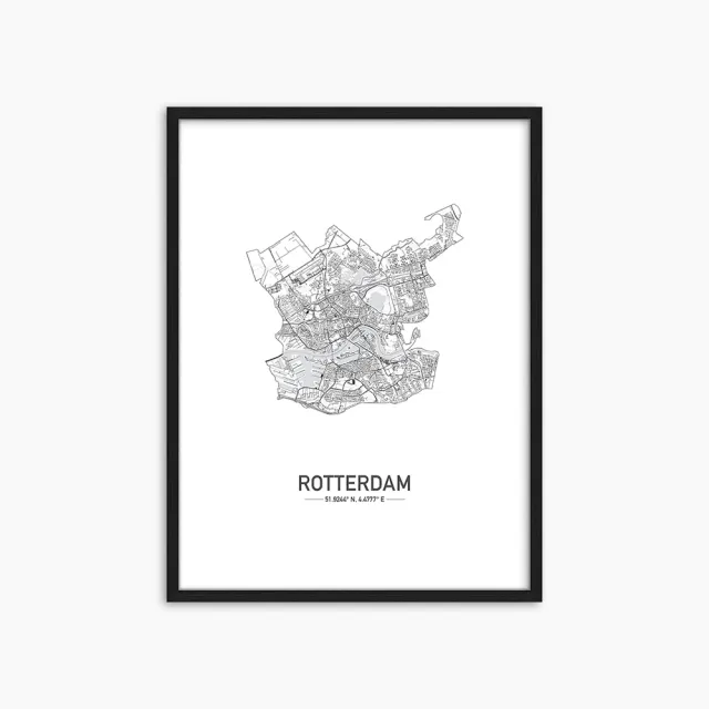 Any Image Rotterdam carte encadrée 60x80 cadre noir noir et blanc