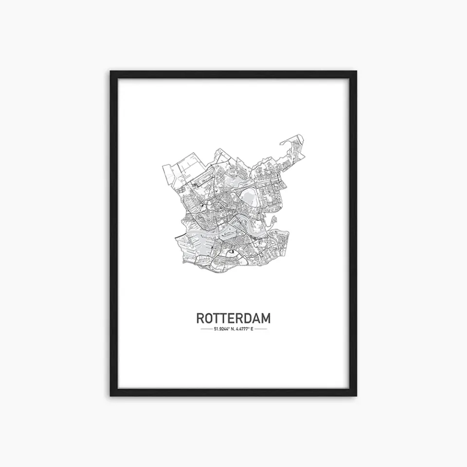 Any Image Rotterdam carte encadrée 60x80 cadre noir noir et blanc