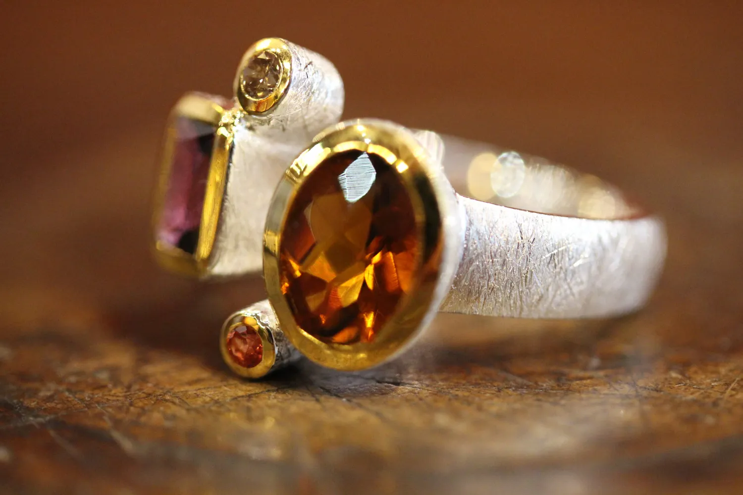 Galerie Kara bague argent vermeil citrine saphir diamant
