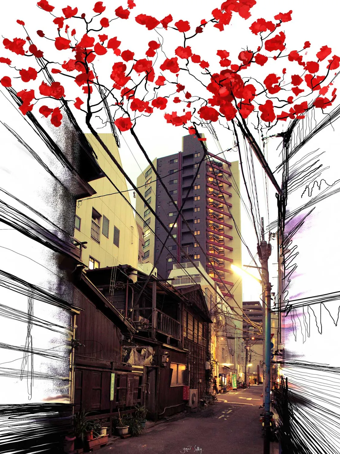 Mademoiselle Tiss Tokyo Street panneau mural en tissu