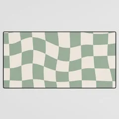 Society6 Sage Green Wavy Checkered Pattern tapis de bureau