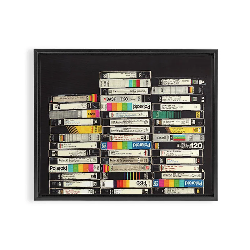 Society6 VHS Stack toile encadrée cassettes rétro