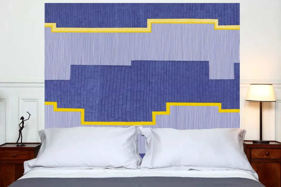Mademoiselle Tiss Blue Yellow tête de lit tissu bleu