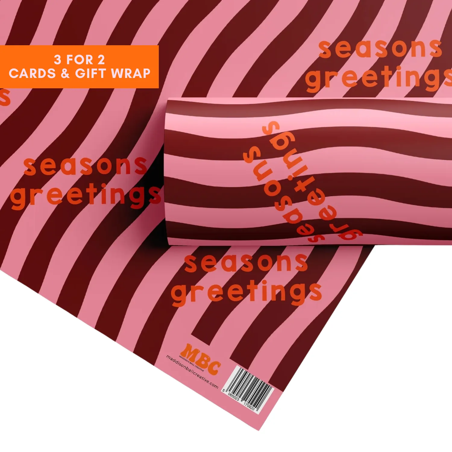 Maddison Ball Happy Holidays papier cadeau rayé
