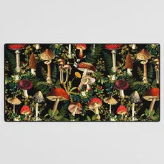 Society6 Mushroom Paradise tapis de bureau champignons noir