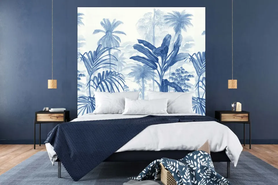 Mademoiselle Tiss Jardin Tropical Bleu tête de lit tissu