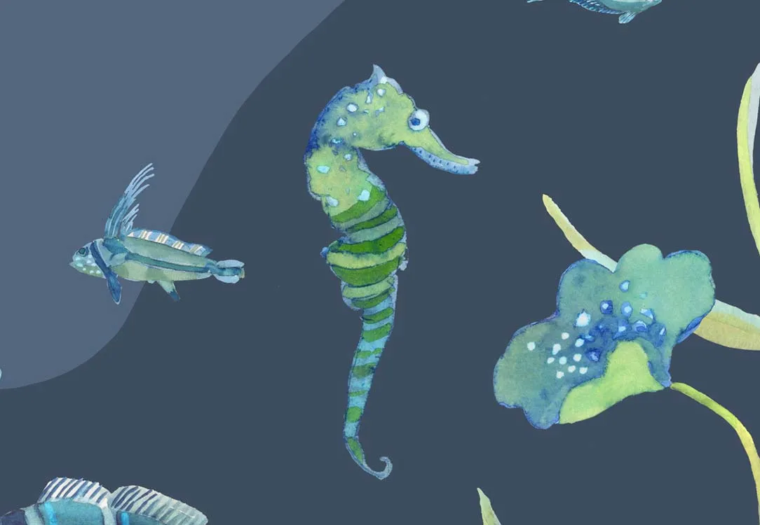 Mademoiselle Tiss Trésors des Mers tête de lit tissu aquarium